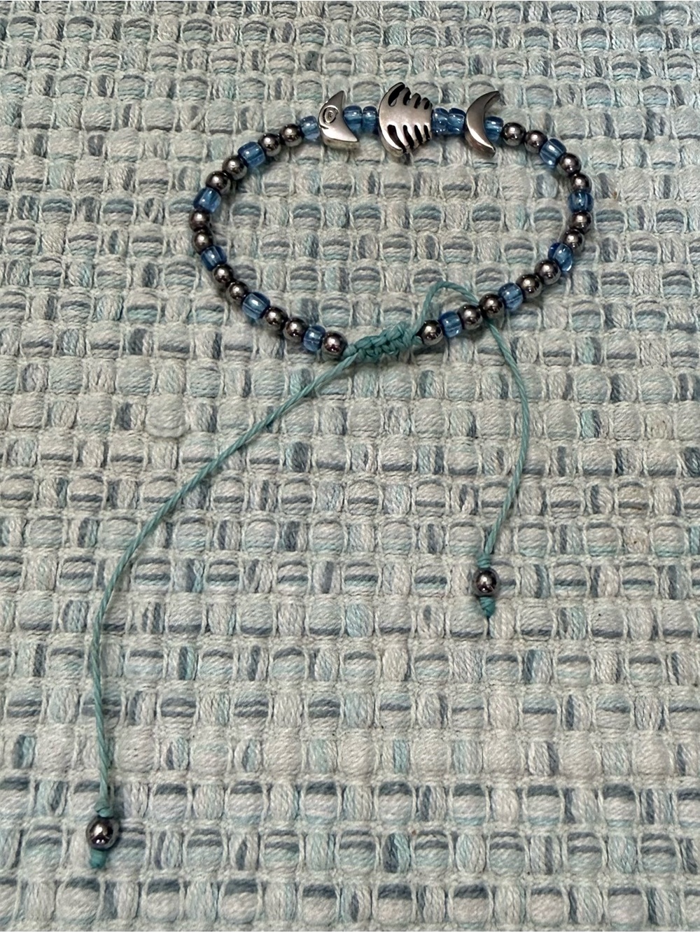 Women's Blue Beaded Fish Motif Adjustable Bracelet